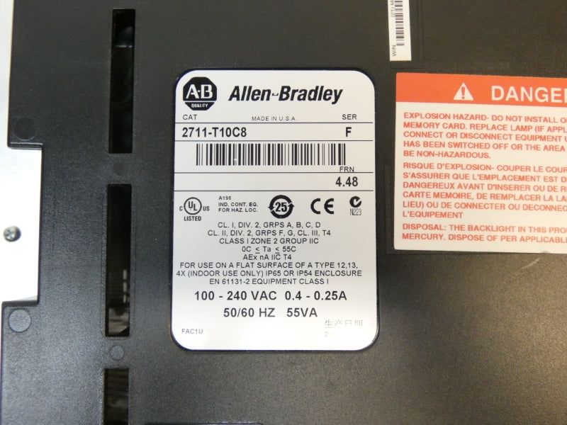 ALLEN BRADLEY 2711-T10C8 SER. F F/W 4.48 100-240VAC 0.4-0.25A NSMP