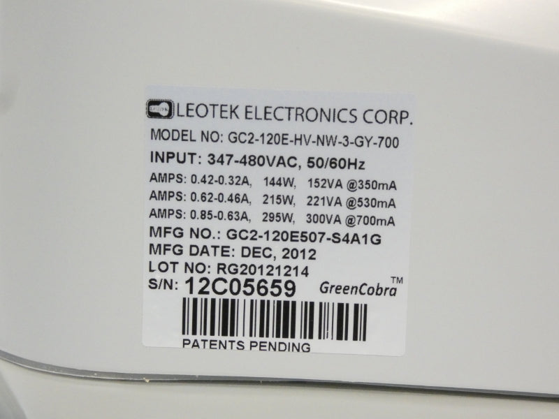LEOTEK ELECTRONICS CORP. GC2-120E-HV-NW-3-GW-700 347-480VAC 0.85-0.63A NSMP