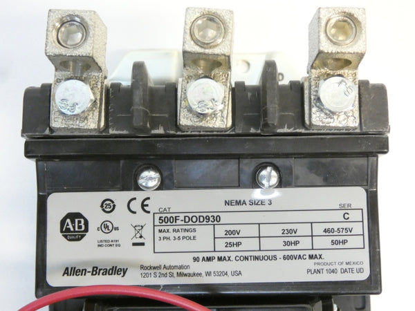 ALLEN BRADLEY 500F-DOD930 76731 SER. C 110-120V 90A (BR/WH) NSMP
