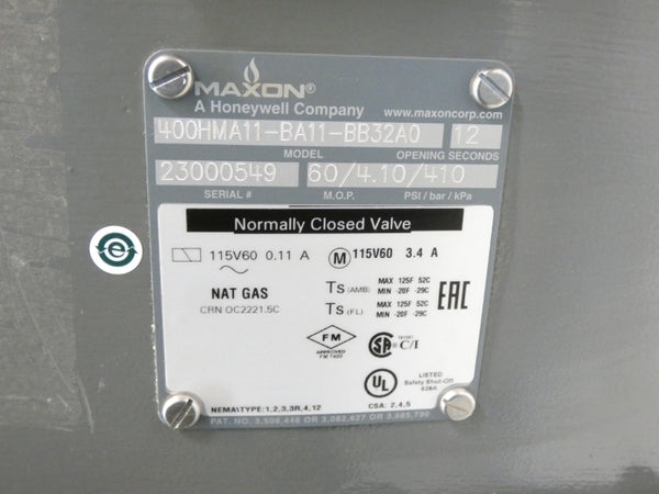MAXON 400HMA11-BA11-BB32A0 115V 3.4A 60PSI 4" NSNP