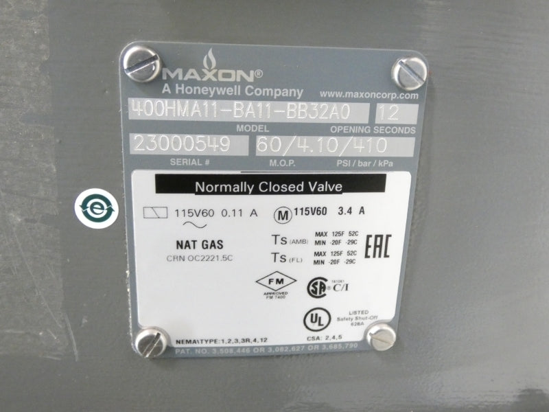 MAXON 400HMA11-BA11-BB32A0 115V 3.4A 60PSI 4" NSNP