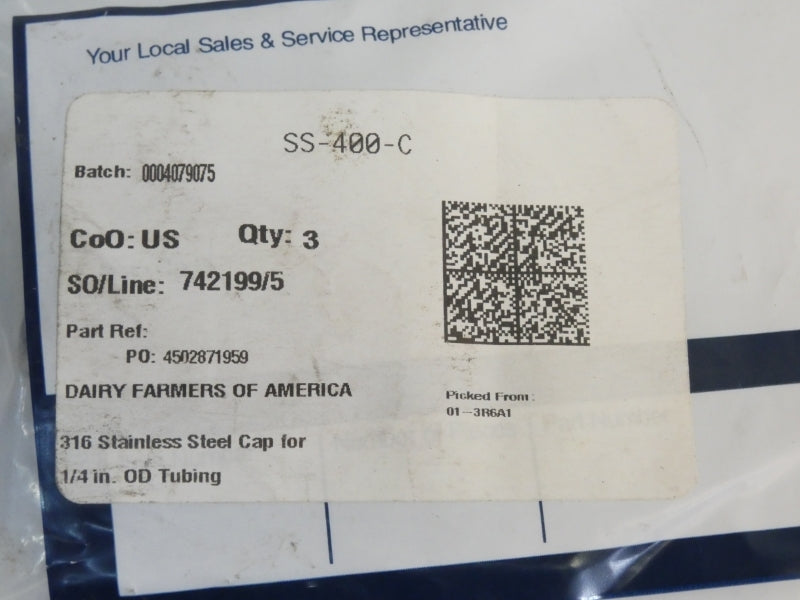 SWAGELOK SS-400-C (PKG OF 3) NSMP