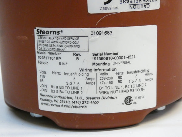 STEARNS 104817101BP REV. B 208-230V 3.0/0.6A NSNP