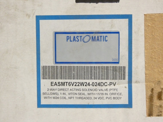 PLASTOMATIC EASMT6V22W24-024DC-PV 24VDC 15PSI 1" NSMP