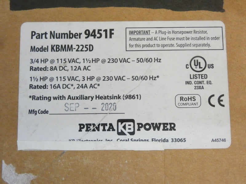 KB ELECTRONICS KBMM-225D(9451F) 115/230VAC NSMP