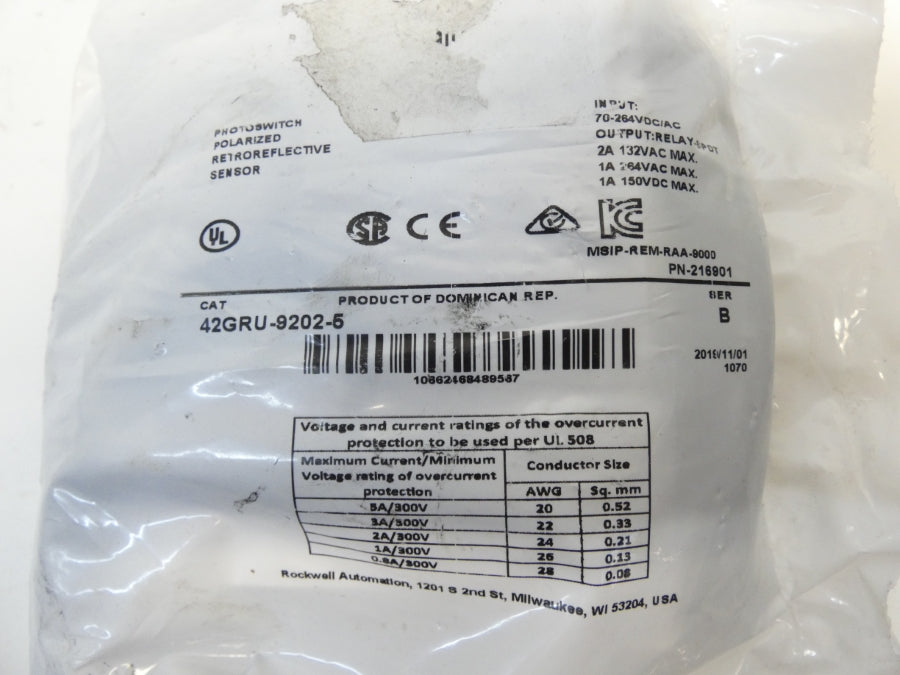 ALLEN BRADLEY 42GRU-9202-5 SER. B 70-264VDC/AC 2A (WH) NSMP