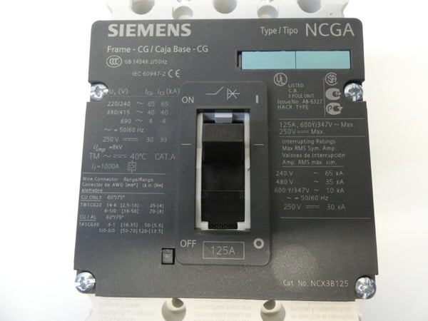 SIEMENS 3VL1112-1KM30-0AA0 NCX3B125 480V 125A NSMP