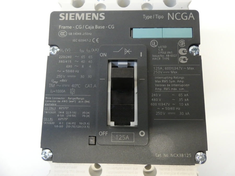SIEMENS 3VL1112-1KM30-0AA0 NCX3B125 480V 125A NSMP