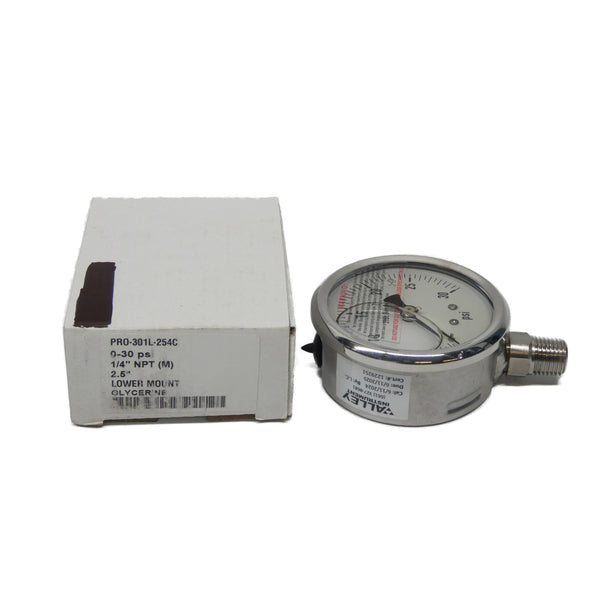 VALLEY INSTRUMENT PRO-301L-254C 0-30PSI 1/4" NSMP