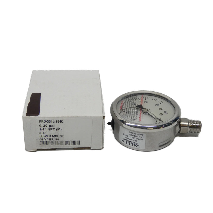 VALLEY INSTRUMENT PRO-301L-254C 0-30PSI 1/4" NSMP