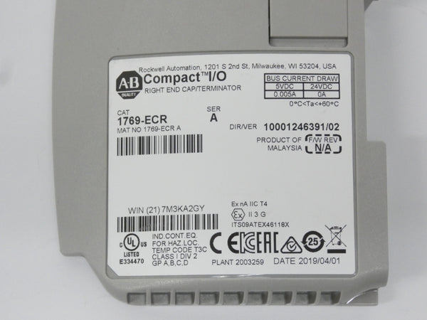 ALLEN BRADLEY 1769-ECR SER. A VER. 02 24VDC 0.005A UNMP