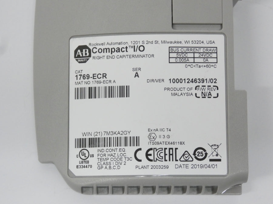 ALLEN BRADLEY 1769-ECR SER. A VER. 02 24VDC 0.005A UNMP