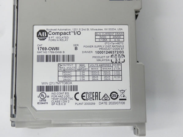 ALLEN BRADLEY 1769-OW8I SER. B F/W 3.1 VER. 03 24VDC 2.5A NSNP