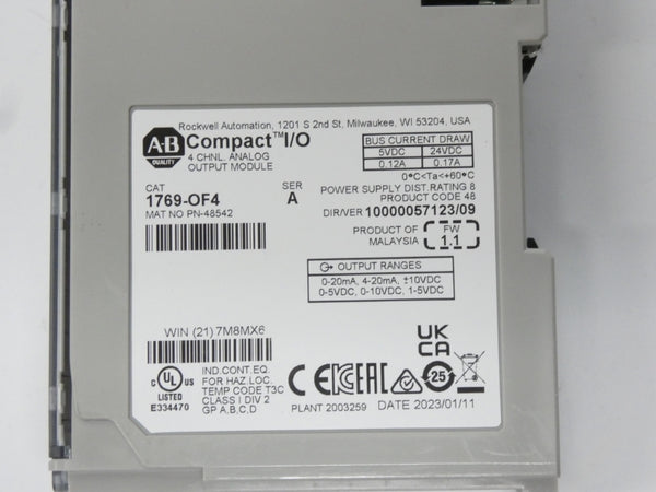 ALLEN BRADLEY 1769-OF4 SER. A F/W 1.1 VER. 09 24VDC 0.12A NSNP