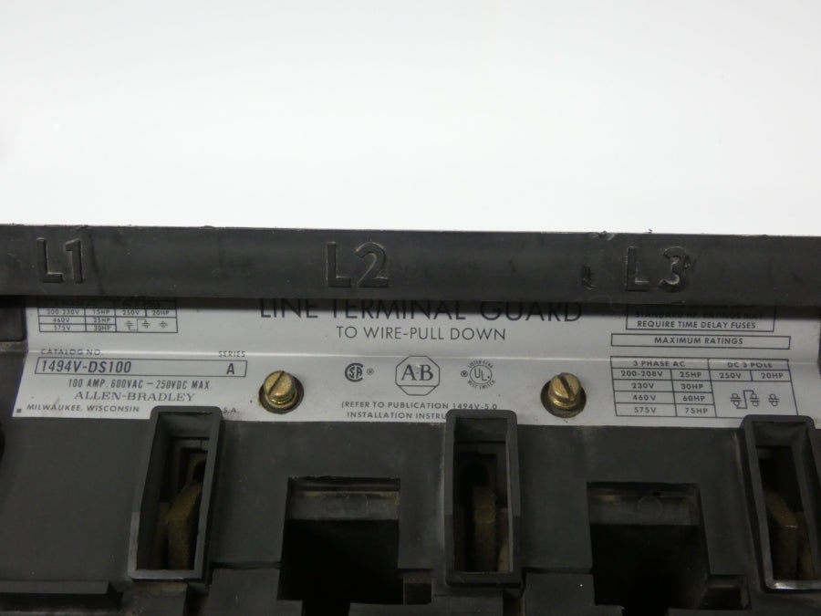 ALLEN BRADLEY 1494V-DS100 SER. A 600V 100A UNMP