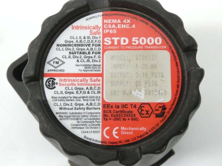 BRANDT INSTRUMENTS STD5131 STD5000 3-15PSI UNMP