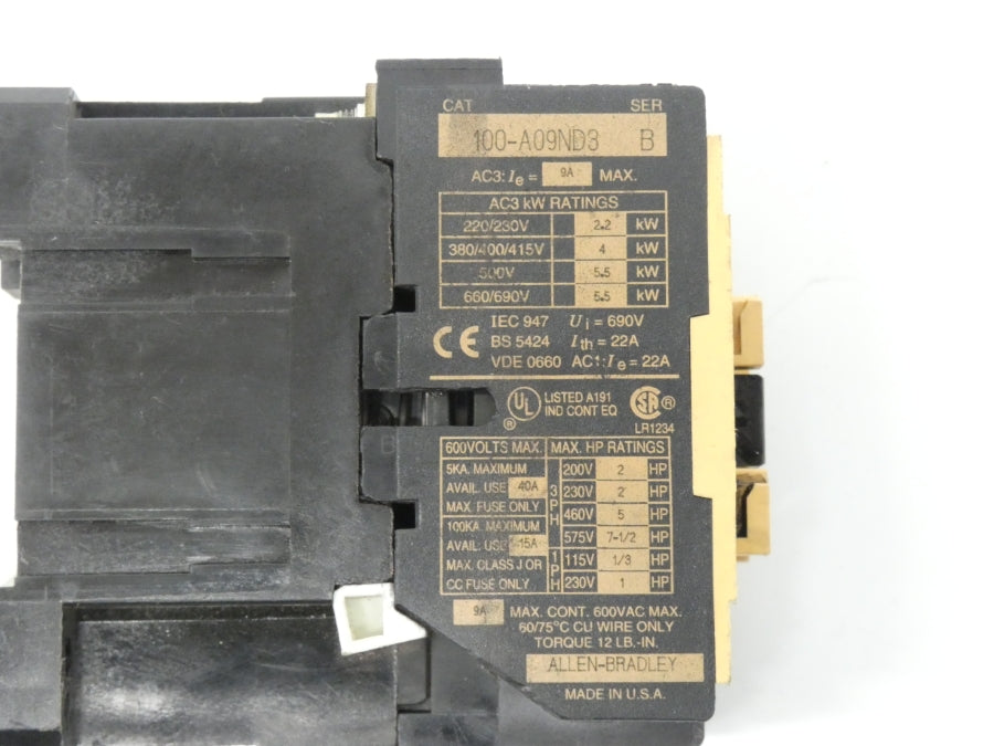 ALLEN BRADLEY 100-A09ND3 SER. B 220-240V 22A UNMP