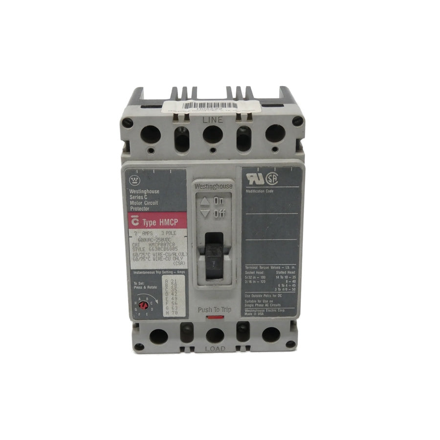 WESTINGHOUSE HMCP007C0 6630C86G05 SER. C 600VAC 7A UNMP