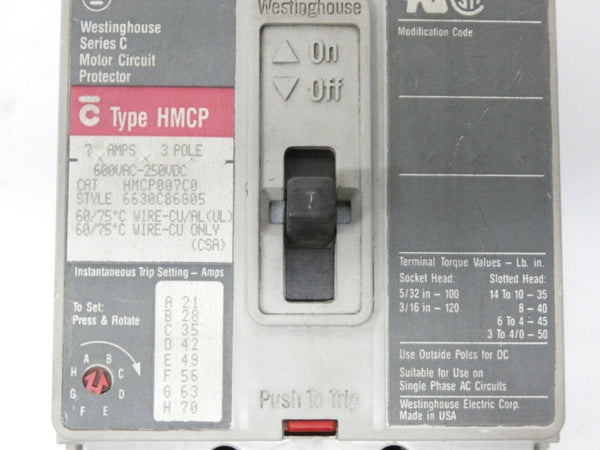 WESTINGHOUSE HMCP007C0 6630C86G05 SER. C 600VAC 7A UNMP