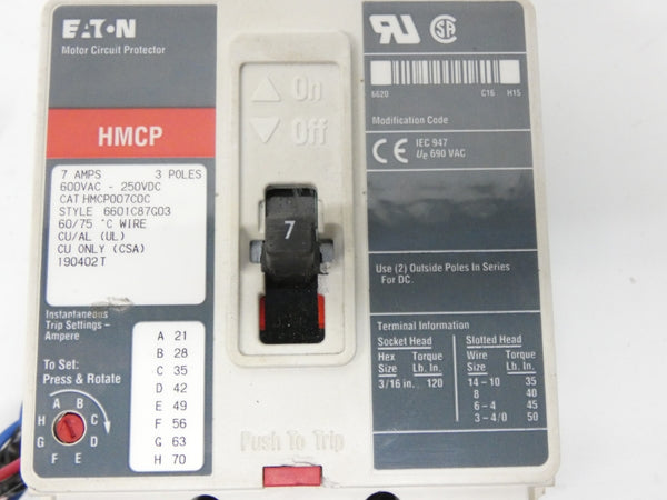 EATON HMCP007C0C 6601C87G03 600VAC 7A UNMP
