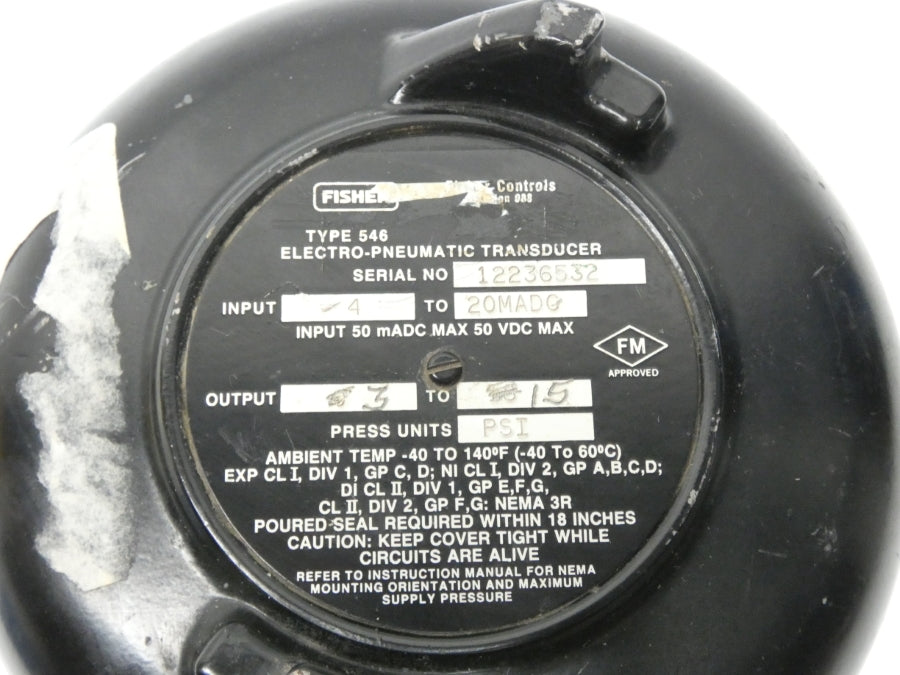 FISHER CONTROLS 546 1P5982 50VDC 3-15PSI UNMP