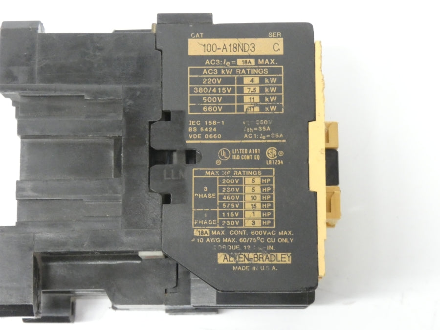 ALLEN BRADLEY 100-A18ND3 SER. C 110/120V 35A (AS PICTURED) UNMP