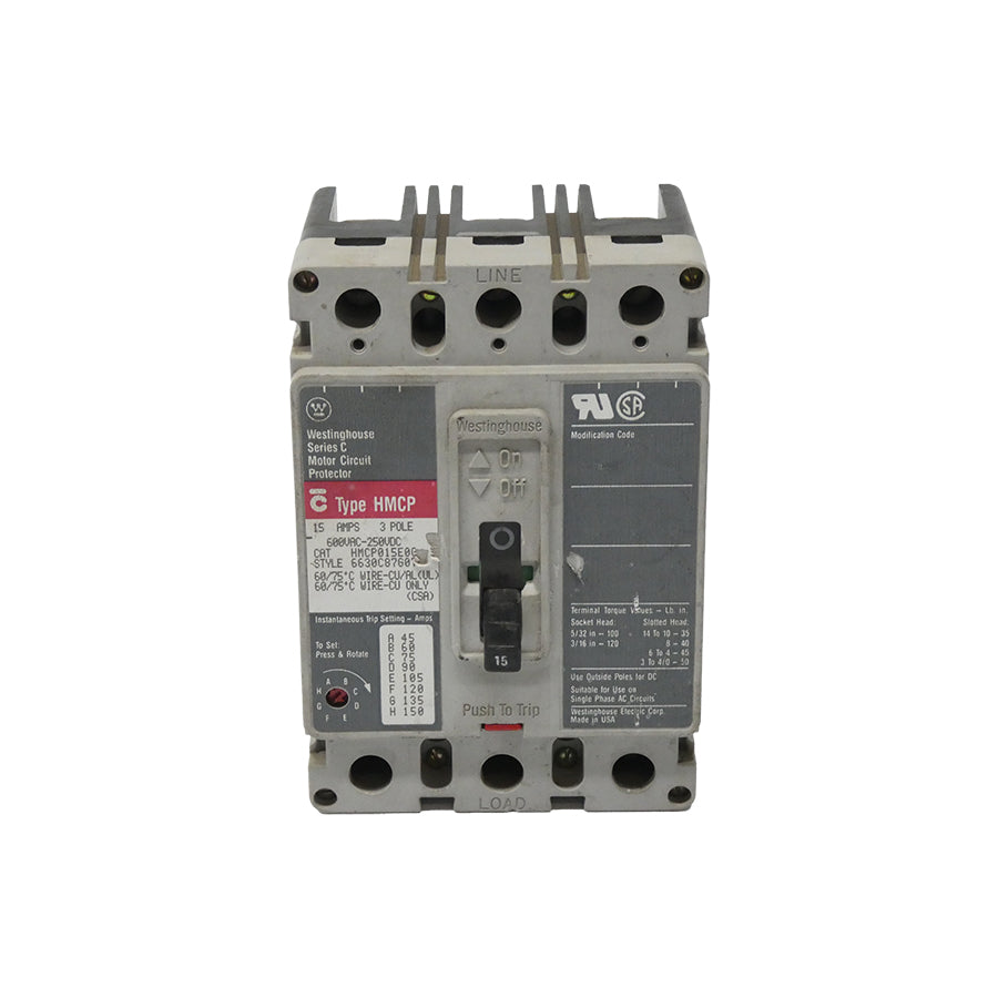 WESTINGHOUSE HMCP015E0C 6630C87G07 SER. C 600VAC 15A UNMP