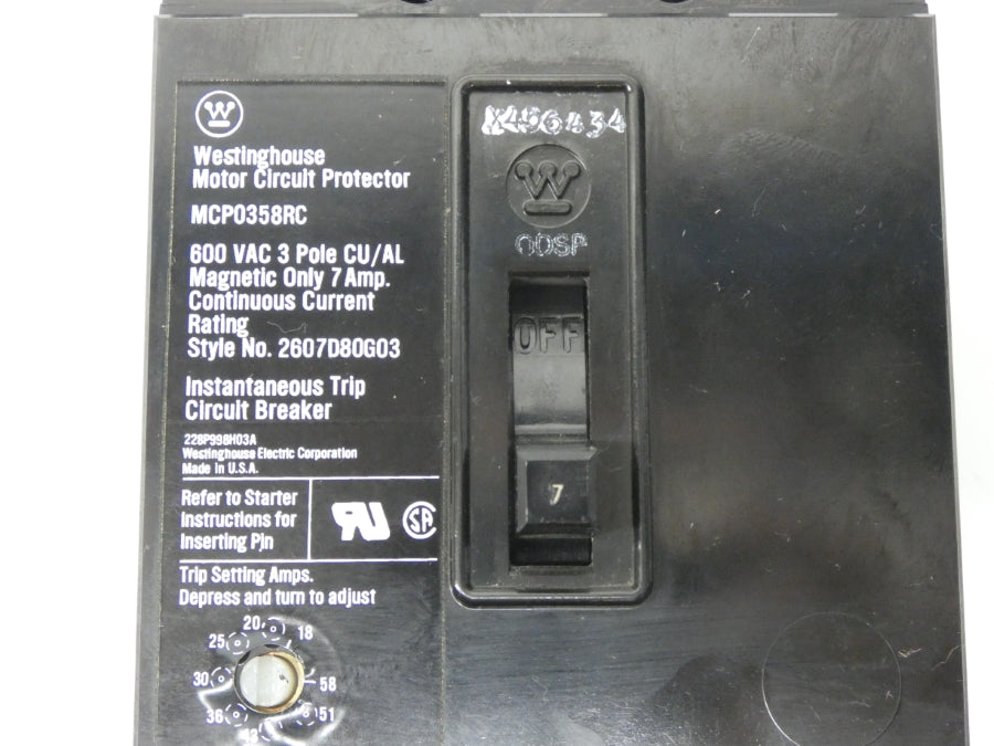 WESTINGHOUSE MCP0358RC 2607D80G03 600VAC 7A NUPI