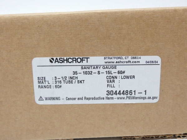 ASHCROFT 35-1032-S-15L-60# 0-60PSI 3-1/2" NSMP