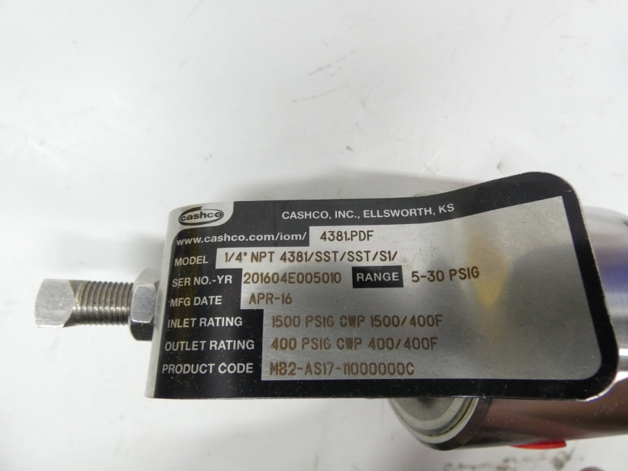 CASHCO 4381/SST/SST/S1 MB2-AS17-11000000C 5-30PSI 1/4" NSMP