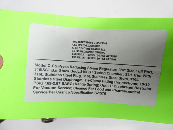 CASHCO CS5-BSL7-11200000F C-CS 10-30PSI 3/4" NSMP
