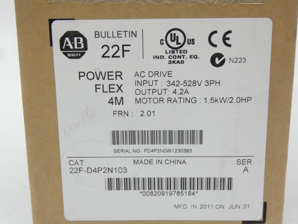 ALLEN BRADLEY 22F-D4P2N103 SER. A F/W 2.01 342-528V 6A NSMP