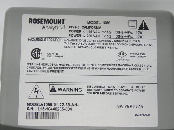 ROSEMOUNT 1056-01-22-38-AN S/W 3.15 115/230VAC NSMP