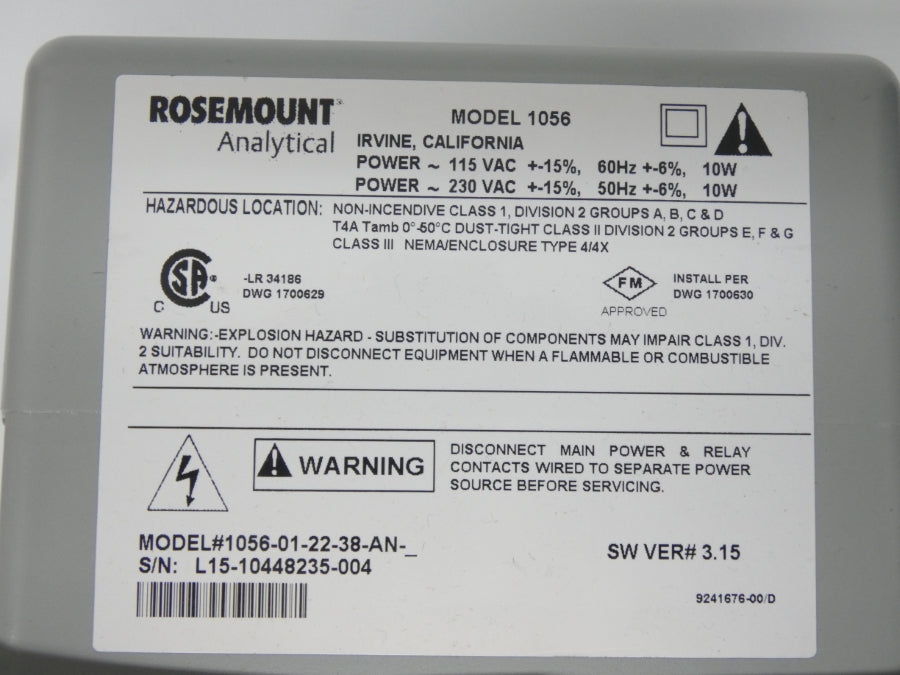 ROSEMOUNT 1056-01-22-38-AN S/W 3.15 115/230VAC NSMP
