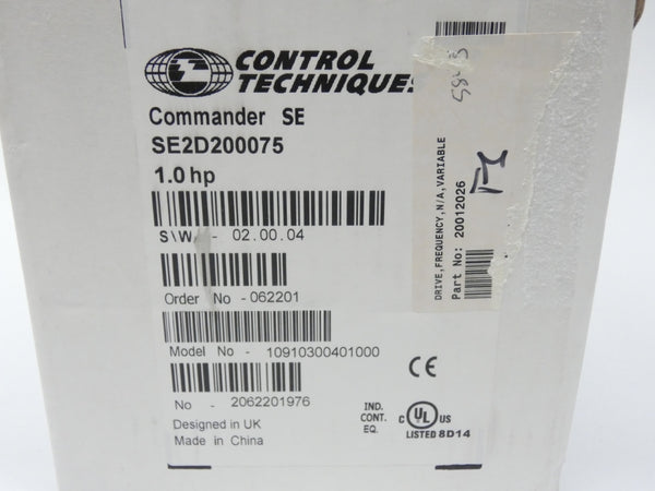 CONTROL TECHNIQUES SE2D200075 S/W 02.00.04 200-240V 11/5.5A NSMP