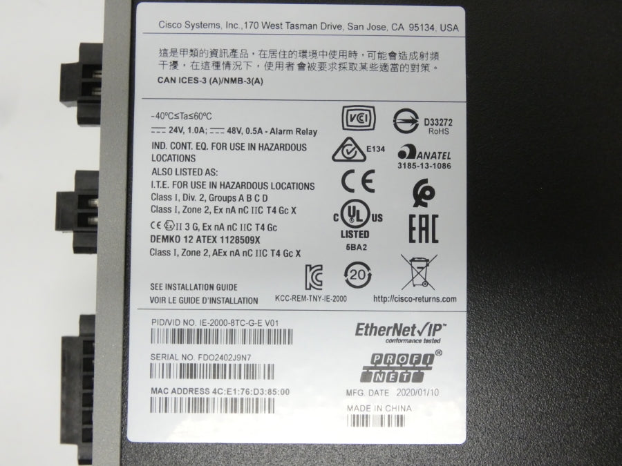 CISCO IE-2000-8TC-G-E 24-48V 0.5-1A NSMP