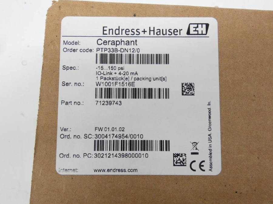 ENDRESS+HAUSER PTP33B-DN12/0 PTP33B-AA7M1PGF3CJ+JA 10-30VDC 150PSI NSMP