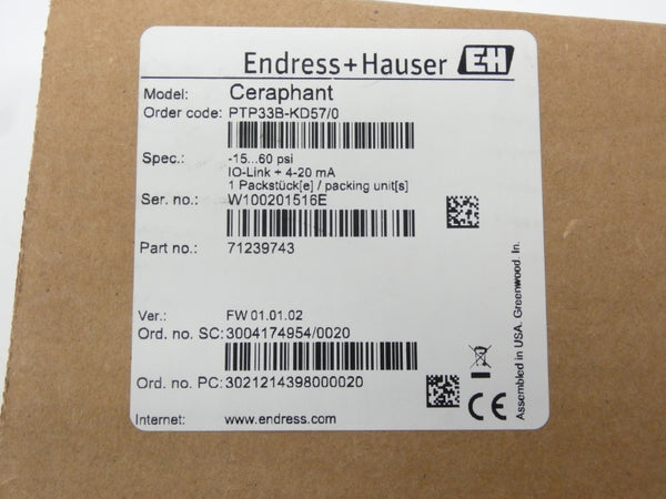 ENDRESS+HAUSER PTP33B-KD57/0 PTP33B-AA7M1MGF3CJ+JA 10-30VDC 60PSI NSMP