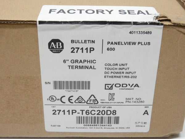 ALLEN BRADLEY 2711P-T6C20D8 SER. A DATE: 2020 NSFS