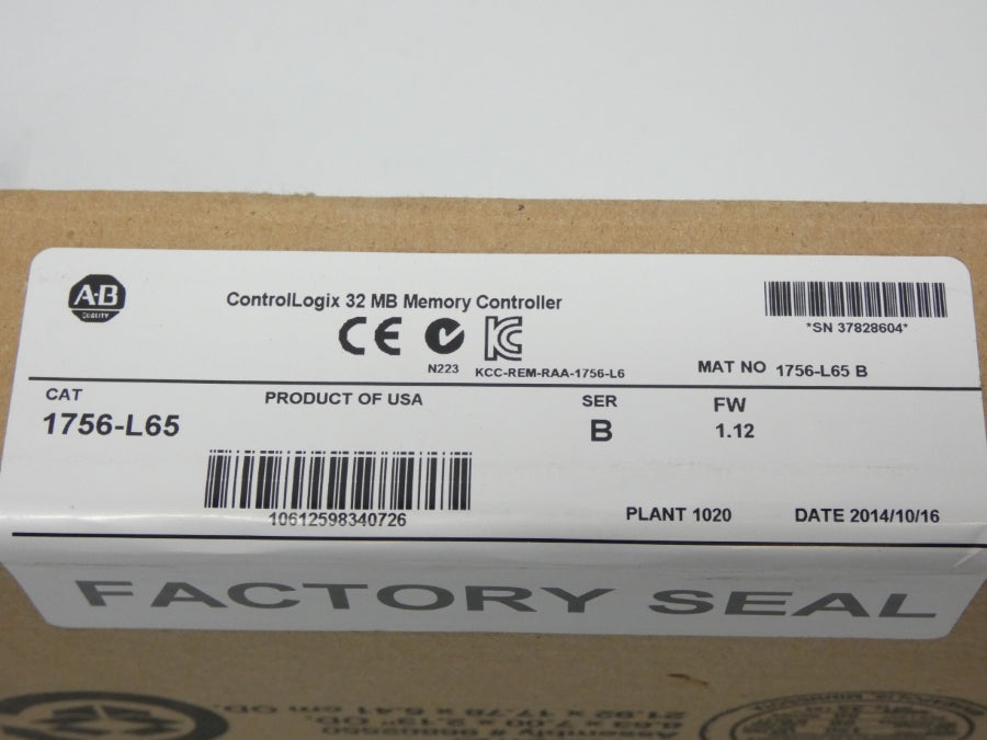 INDUSTRIAL SPARE PART 1756-L65 SER. B F/W 1.12 DATE: 2014 NSFS