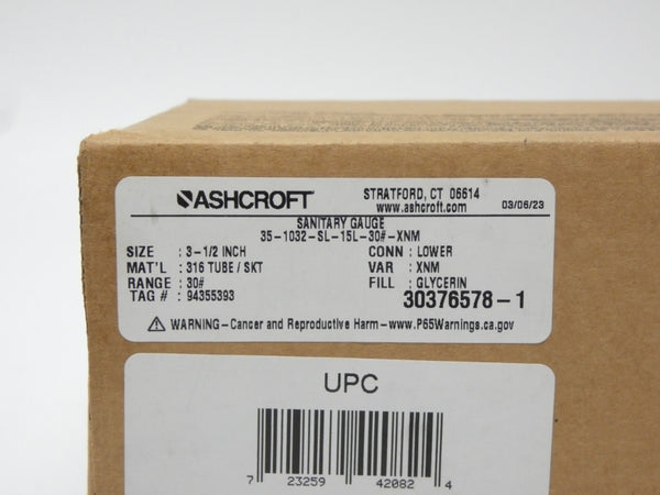 ASHFORD 35-1032-SL-15L-30#-XNM 0-30PSI 3-1/2" NSMP