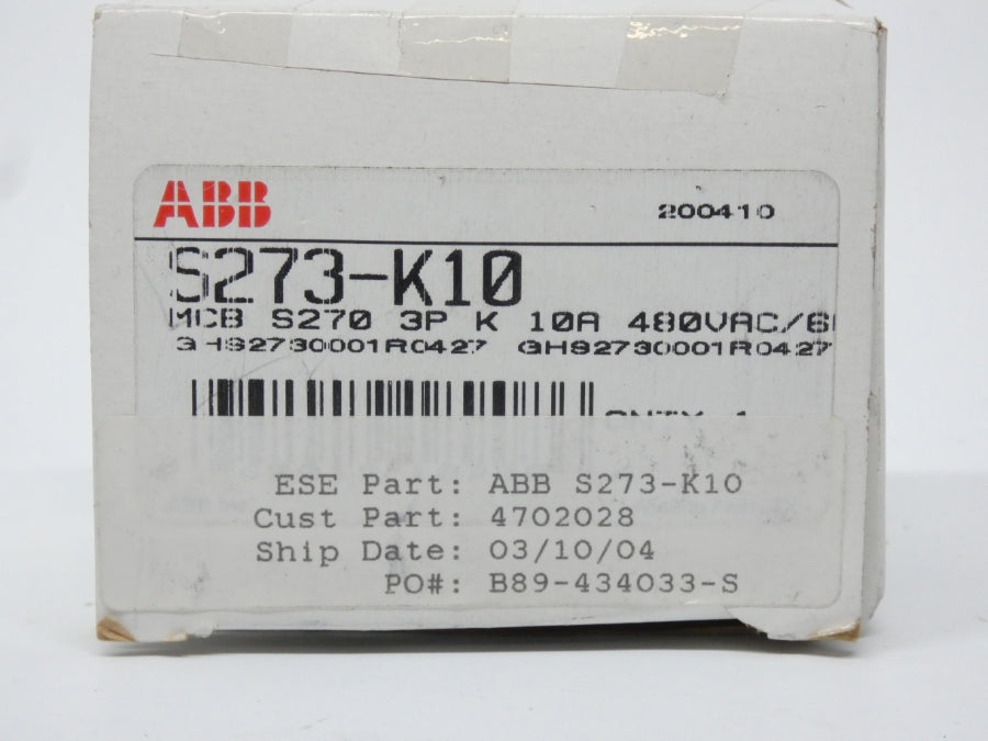 ABB S273-K10 480VAC 10A NSMP