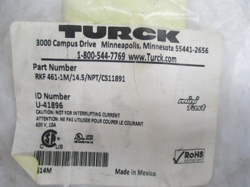 TURCK RKF461-1M/14.5/NPT/CS11891 U-41896 600V 10A NSMP