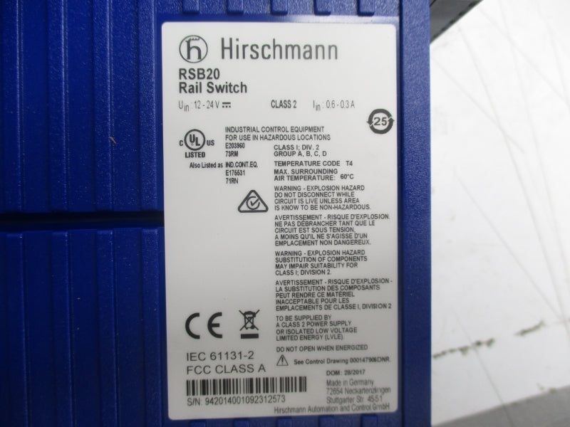 HIRSCHMANN RSB20-0800T1T1SAABHH05.3.06 12-24V 0.3A NSMP