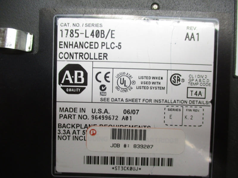 ALLEN BRADLEY 1785-L40B SER.E REV. AA1 5VDC 3.3A UNMP