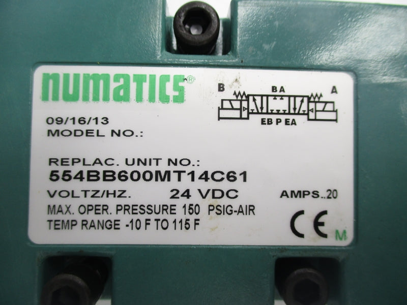 NUMATICS 554BB600MT14C61 24VDC 150PSI 20A NSNP