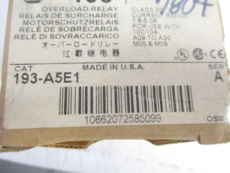 ALLEN BRADLEY 193-A5E1 SER. A 600V 1.6-5.0A (BR/WH) NSMP