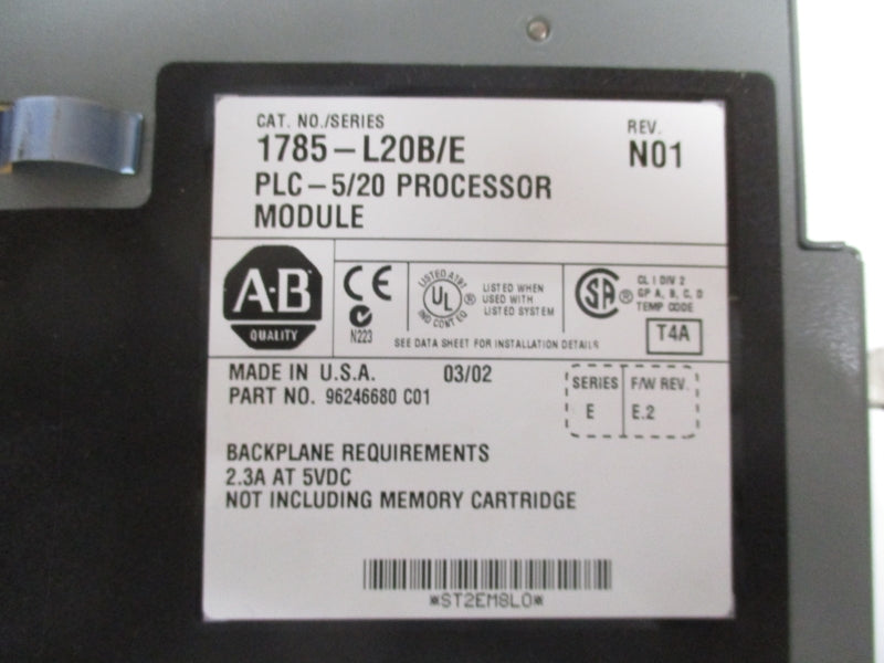 ALLEN BRADLEY 1785-L20B SER.E F/W.E.2 REV. N01 5VDC 2.3A UNMP