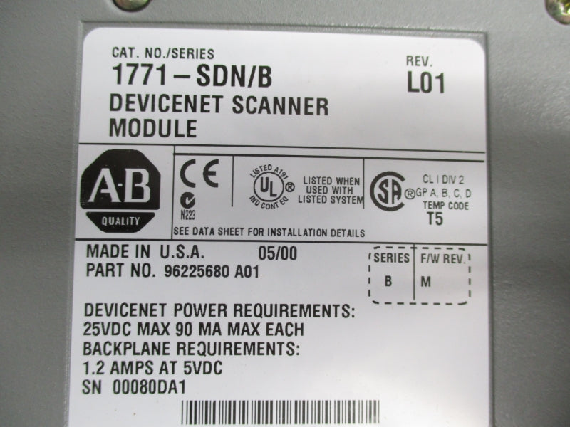 ALLEN BRADLEY 1771-SDN SER. B F/W M REV. L01 25VDC 1.2A UNMP