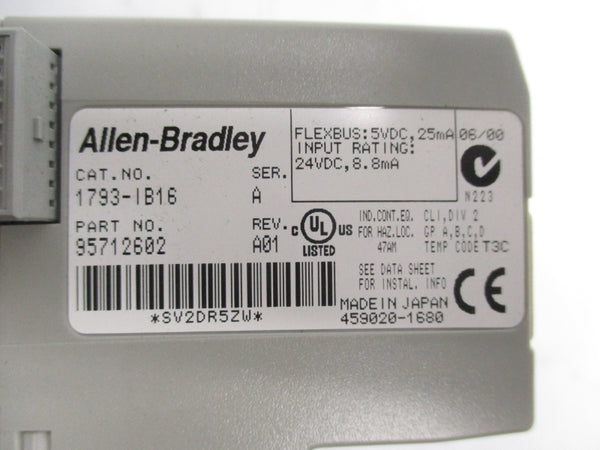 ALLEN BRADLEY 1793-IB16 SER. A REV. A01 24VDC NSMP